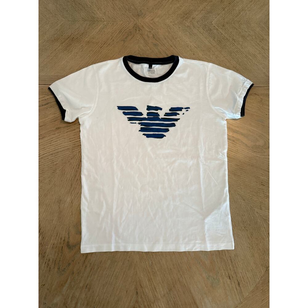 Armani Junior white cotton finger tee with large logo size 12